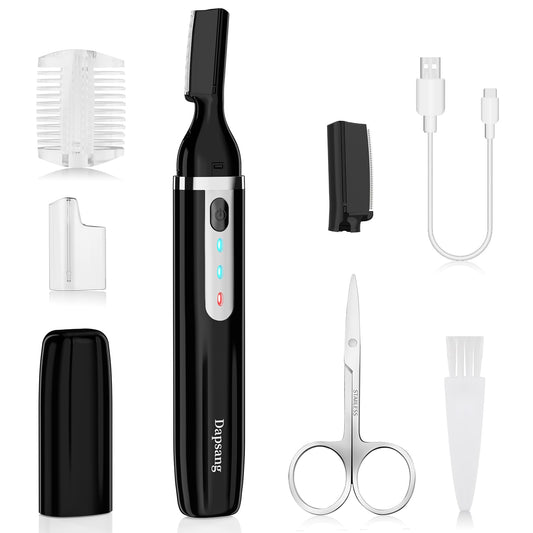 Dapsang Eyebrow Trimmer, Electric Eyebrow Razor for Women Men, Rechargeable Painless LED Light Facial Hair Shaver Remover with Replacement Blade for Face Lips Neck Leg
