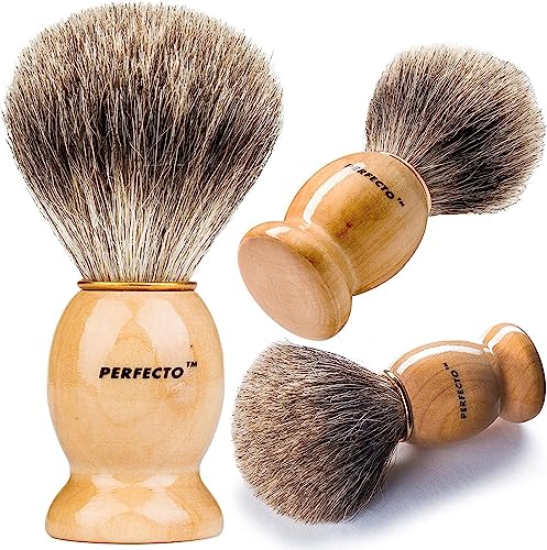 Perfecto 100% Original Pure Badger Shaving Brush, Engineered for The Best Fathers Day Gift. All Methods, Safety Razor, Double Edge Razor, Straight Razor, Shaving Razor, Gift for Dad Badger Brush.