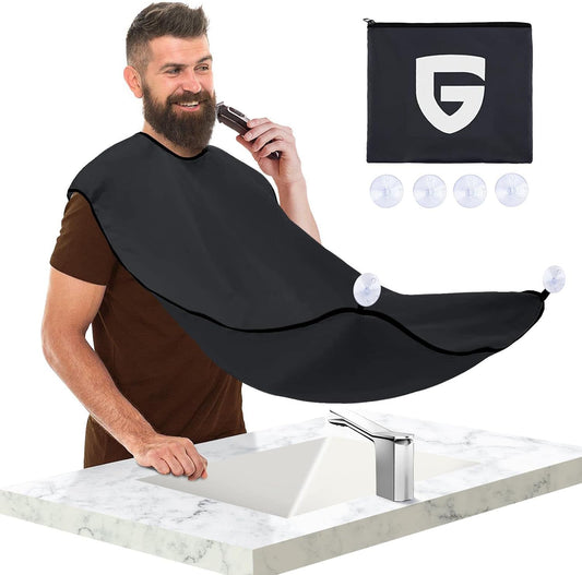 Beard Bib Trimmer Catcher, Beard Hair Catcher for Sink, Birthday Gifts for Men Him Boyfriend, Waterproof Non-Stick Beard Cape, 4 Suction Cups, One Size Fits All, Grooming Accessories(Black)