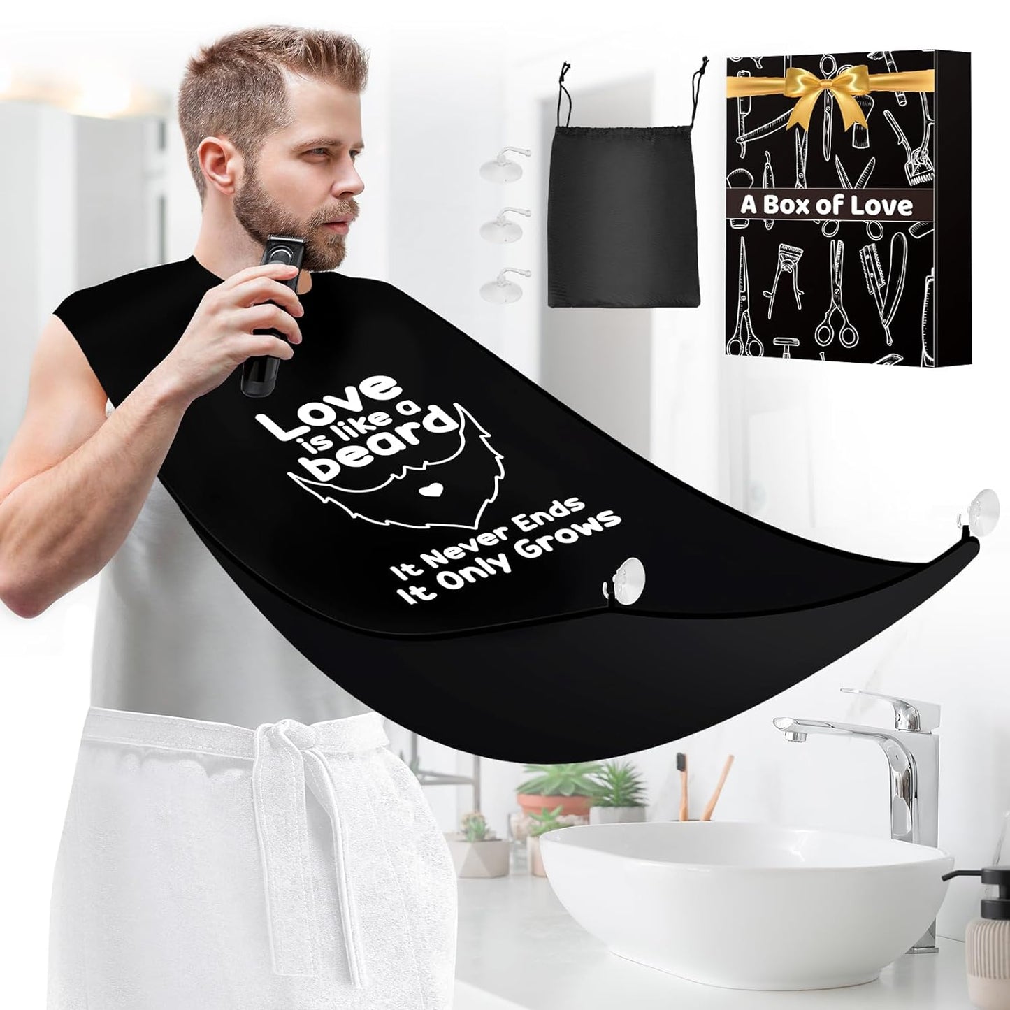 Beard Bib Shaving Apron No Clogging - Cool Birthday Gifts for Men Husband Him, Easter Fathers Day Birthday Christmas Mens Gifts Ideas, Fun Useful Sink Hair Beard Ttrimming Catcher