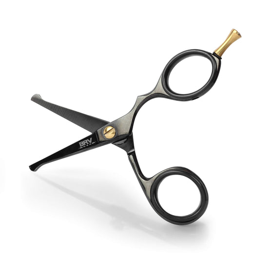 BRV MEN Rounded-Tip Small Trim Scissors for Men 4.2" | 100% German Stainless Steel | Nose Hair Scissors for Men | Professional Grooming Scissors for Beard, Mustache & Ear Hair - RIGHT HANDED (Black)
