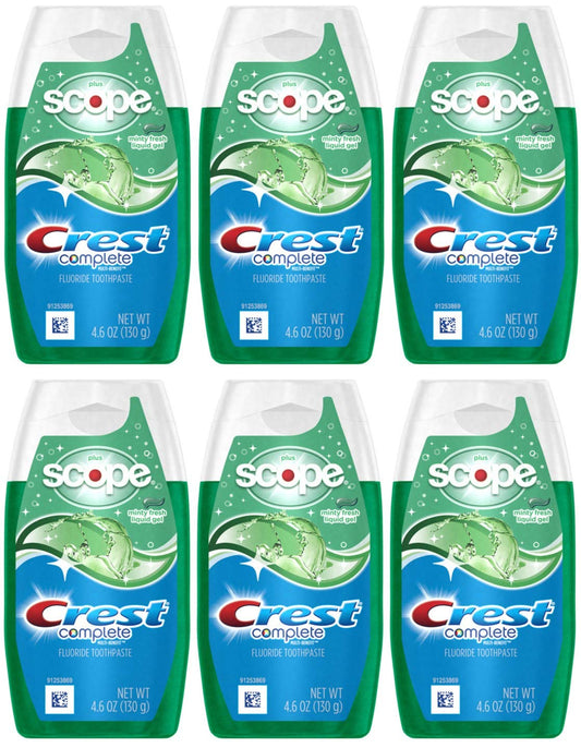Crest Complete Whitening Plus Scope Multi-Benefit Fluoride Liquid Gel Toothpaste, Minty Fresh, 4.6 Ounce (Pack of 6)