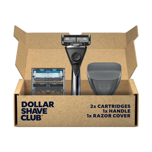 Dollar Shave Club | Heavy Metal Shave Kit | Heavy-Duty Razor Handle, 6 Blade Razor Blade Refills, and Razor Cover | Precision Razor Shave Kit, Shaving Kit, Grooming Kit, Razor Set