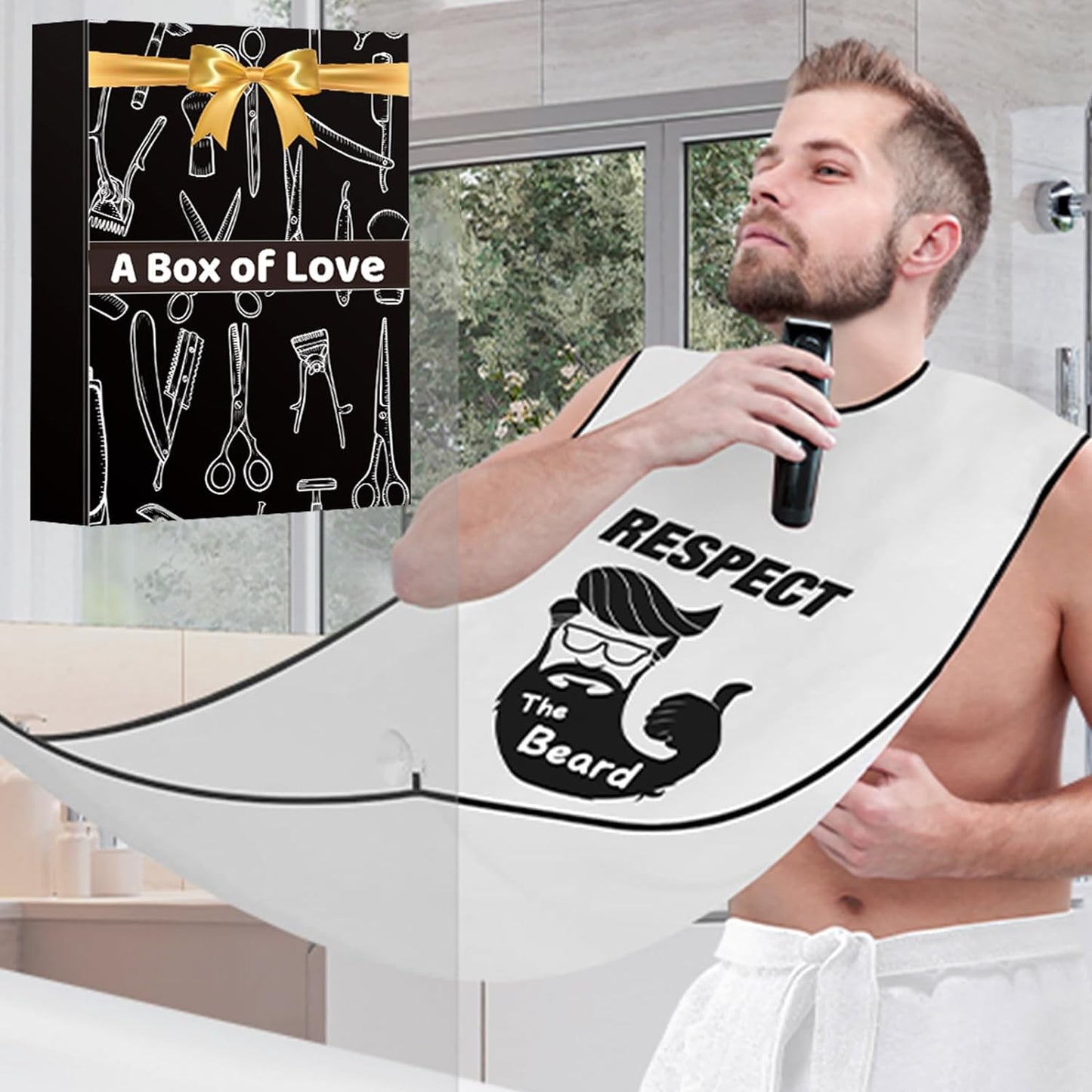 Beard Bib Shaving Apron Mens, Cool Funny Fathers Day Birthday Gifts Ideas for Adults Men Dad Him Husband Boyfriend, Trimming Hair Catcher Cape for Trim Shave Easy Sink Clean Avoid Clogging