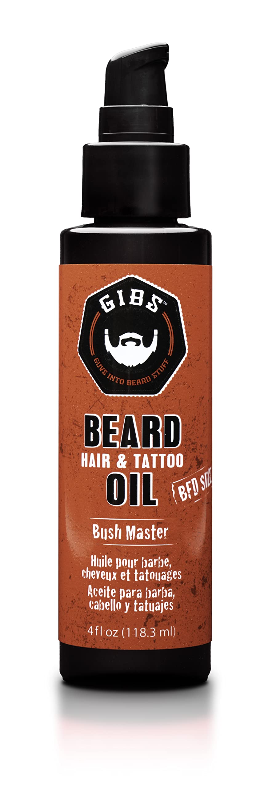 GIBS Grooming Bush Master Beard, Hair & Tattoo Oil- All-Natural with Nutmeg, Leather, Vanilla & Musk Scent- Softens & Strengthens Beard Growth, Moisturizes Skin, 4 Oz.