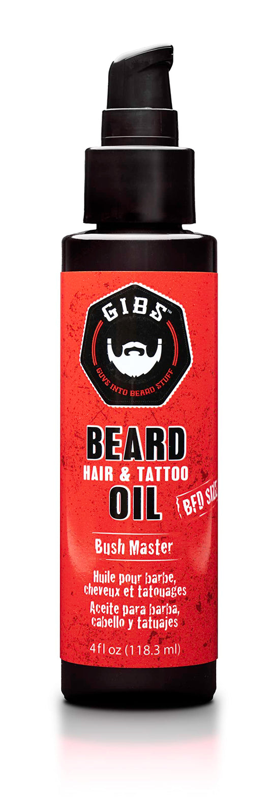 GIBS Grooming Bush Master Beard, Hair & Tattoo Oil- All-Natural with Nutmeg, Leather, Vanilla & Musk Scent- Softens & Strengthens Beard Growth, Moisturizes Skin, 4 Oz.