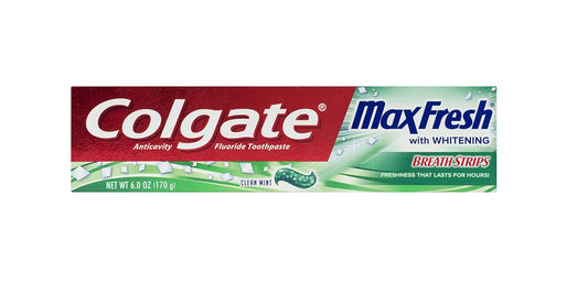 Colgate Max Fresh Toothpaste with Mini Breath Strips, Clean Mint, 6 Ounces (Pack of 6)