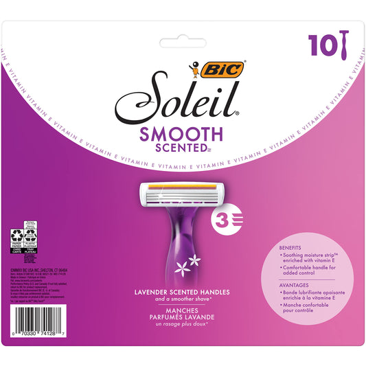 BIC Soleil Smooth Scented Women's Disposable Razor, Triple Blade, Count of 10 Razors, For a Smooth Shave