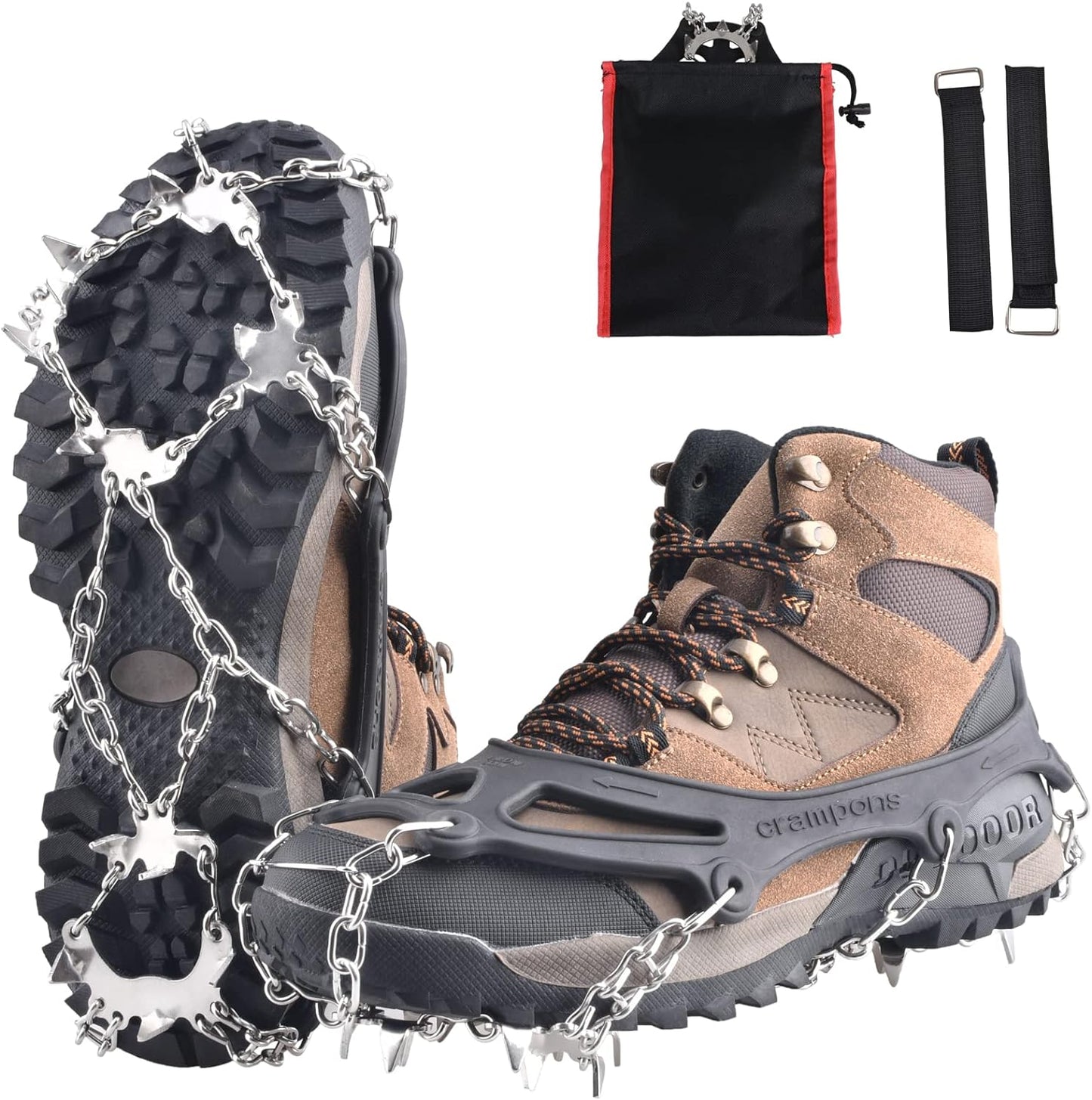 TRIWONDER Ice Grips Anti-Slip Shoe/Boot Ice Traction Slip-on 10/18/24 Teeth Snow Ice Spikes Crampons Cleats Stretch Footwear Traction