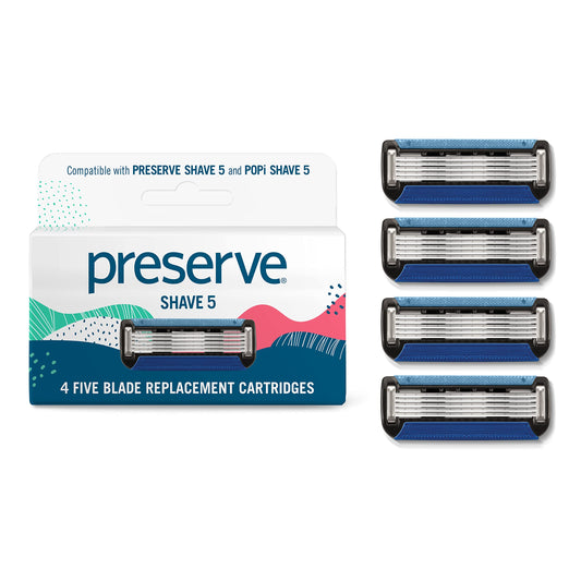 Preserve Five Blade Replacement Cartridges for Shave 5 Recycled Razor, 4 Count