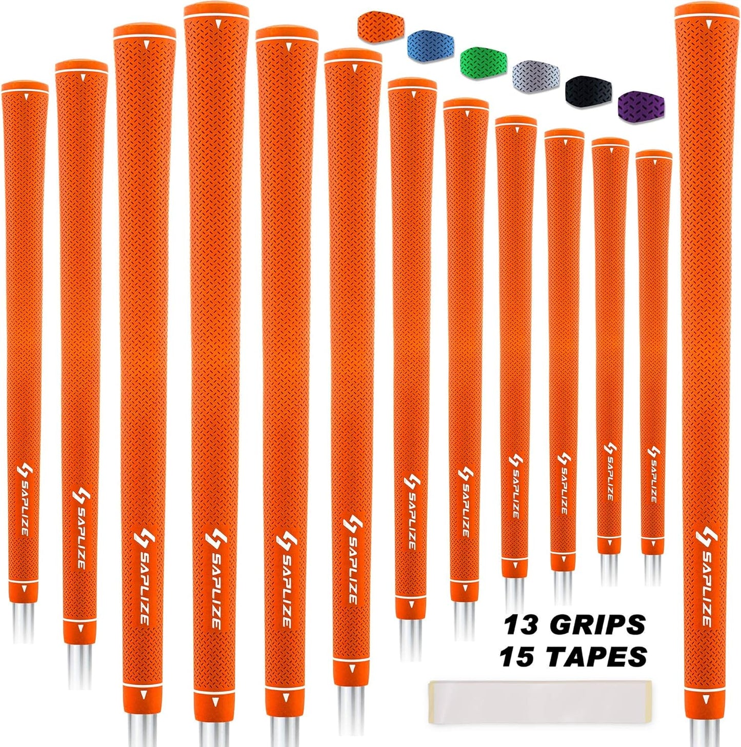 SAPLIZE CC02 Rubber Golf Grips, Options of Upgrade kit(13 Grips with 15 Tapes) or Deluxe Kit(13 Grips with Solvent kit) 6 Pure Colors Available, Standard/Midsize Anti-Slip Rubber Golf Club Grips
