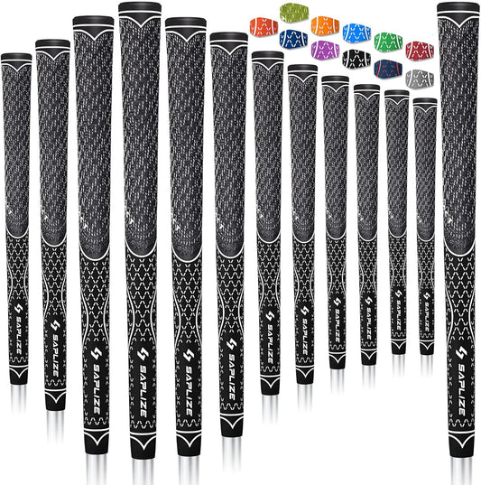 SAPLIZE Hybrid Golf Grips (CL07) - Set of 13, Innovative Design, Cross Corded Rubber Technology, Options of 11 Colors, Standard/Midsize, Basic/Deluxe Kit for Choice, MultiCompound Golf Club Grips