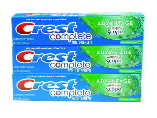 Crest Complete Multi-Benefit With Extra Advantage Whitening Plus Scope Toothpaste - Fresh Mint Striped 8.2oz (Pack of 3)