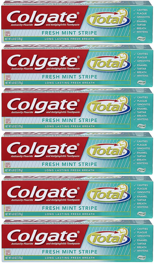 Colgate Total Fresh Mint Stripe Gel Toothpaste - 6 ounce (6 Pack)