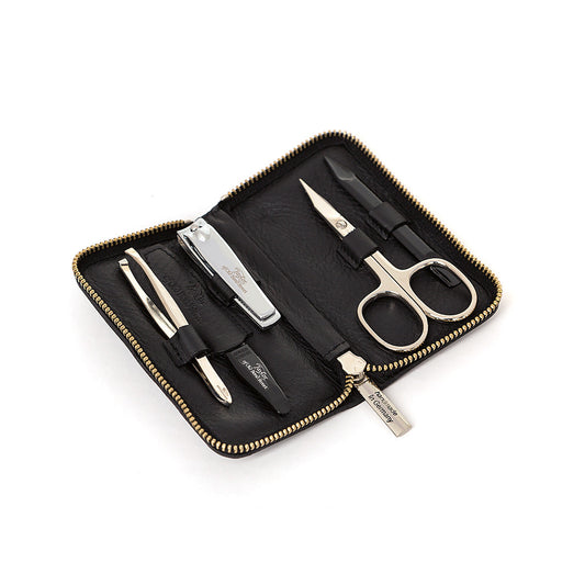 Taylor of Old Bond Street Black Leather Manicure Set