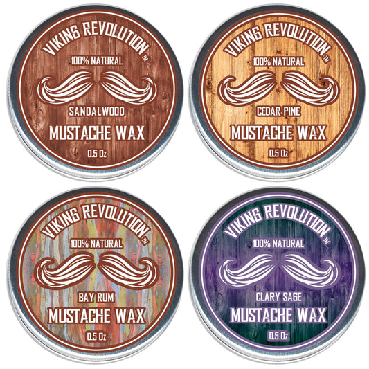 Mustache Wax 4 Pack - Sandalwood, Clary Sage, Cedar & Pine, Bay Rum